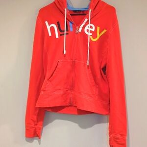 Large Neon burnt orange Hurley zip up hoodie